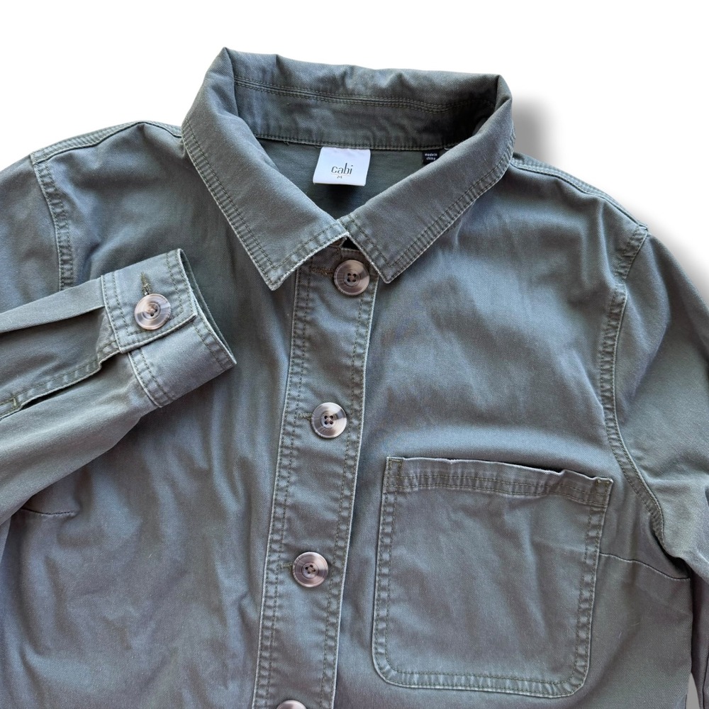 Cabi Women's Med Olive Green Cotton Twill Utility Shacket Crossroads Jacket 5298